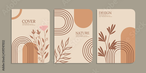 set of book cover designs with hand drawn floral decorations. abstract boho botanical background. size A4 For notebooks, planners, brochures, books, catalogs