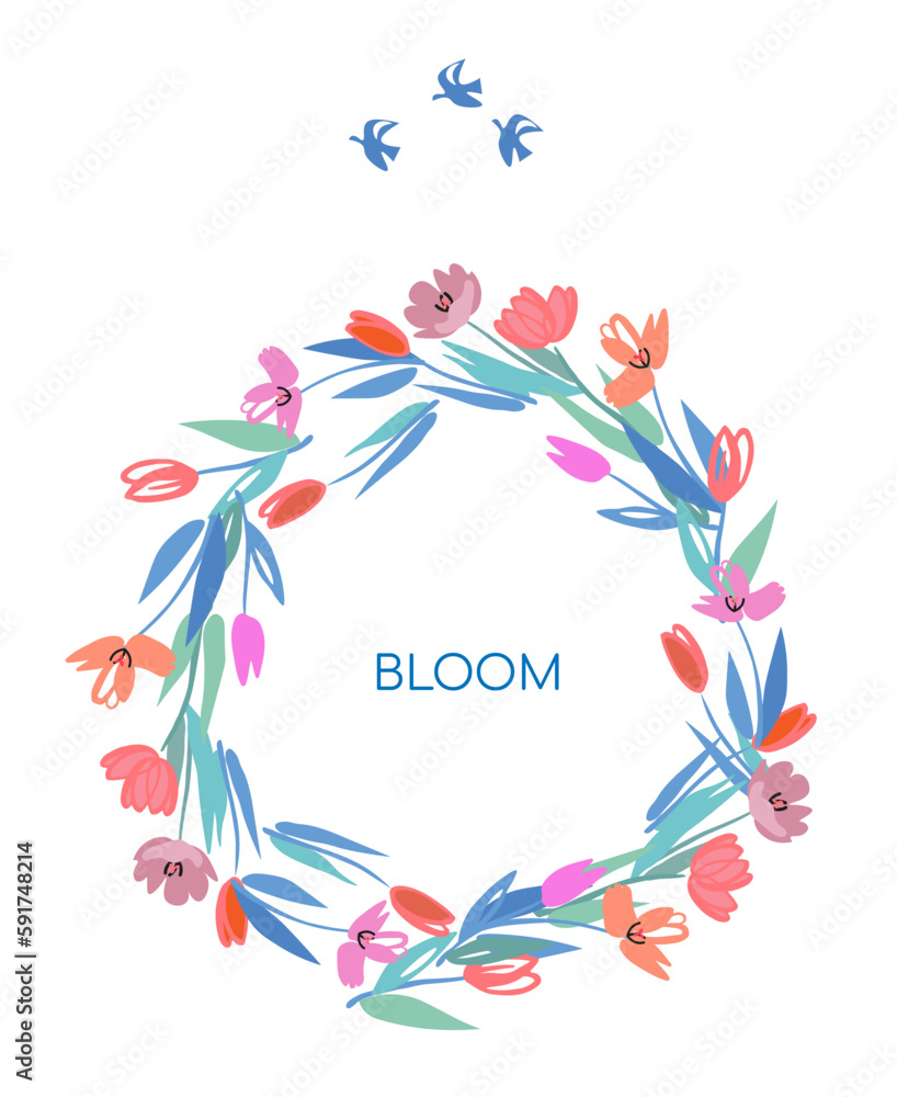 tulip wreath of flowers card design with text