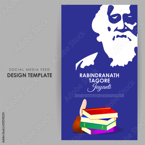 Vector illustration of Happy Rabindranath Tagore Jayanti social media story feed mockup template