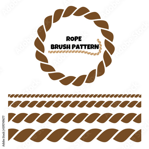 Rope brushes set. Rope frame design elements. Seamless marine rope texture for decoration