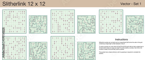 5 Slitherlink 12 x 12 Puzzles. A set of scalable puzzles for kids and adults  which are ready for web use or to be compiled into a standard or large print activity book.
