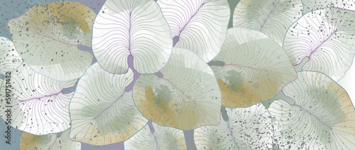 Stylish and unusual vector illustration with large green leaves in watercolor technique for decor, covers, wallpapers. Watercolor background.