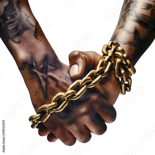 Close-up of Woman Holding Gold Chain, Signifying Slavery - Generative AI