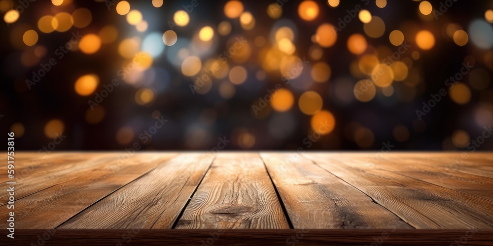 Empty wooden table with blurred bokeh background, Free space for product display. Generative Ai Empty wooden table with blurred bokeh background, Free space for product display. Generative Ai