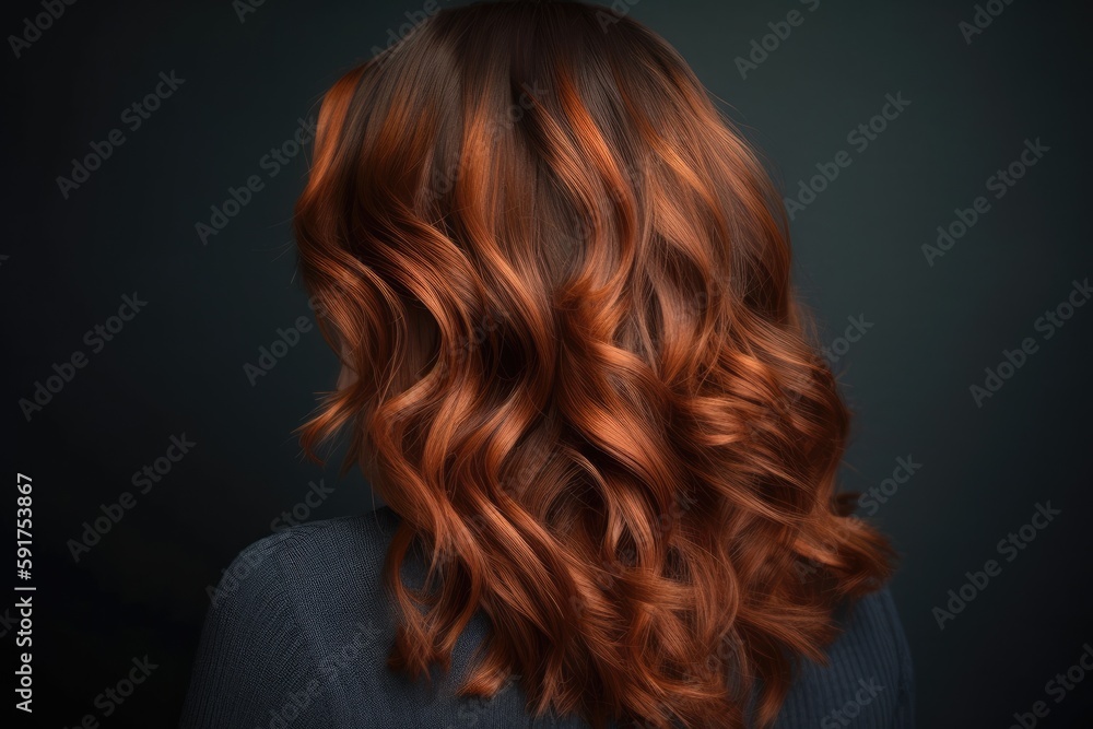 Fototapeta premium Dark Brown Hair With Copper Highlights Back View. Generative AI