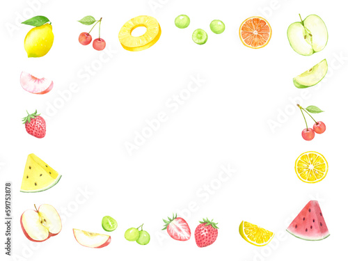 水彩で描いたカラフルなフルーツのフレーム素材