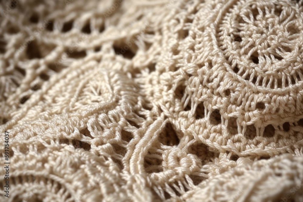 Creamcolored Crochet Fabric Texture. Generative AI Creamcolored Crochet Fabric Texture. Generative AI