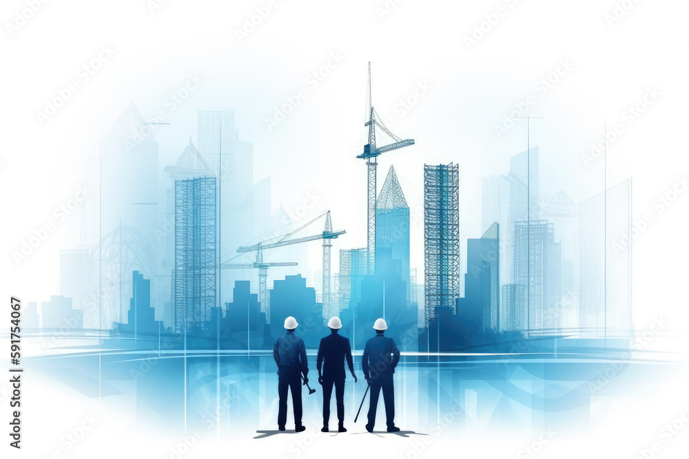 Fototapeta premium Illustration digital building construction. Generative AI