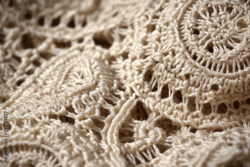 Creamcolored Crochet Fabric Texture. Generative AI