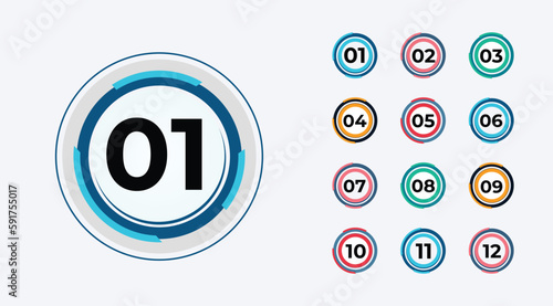 Circular bullet point numbers set from one to ten free vector