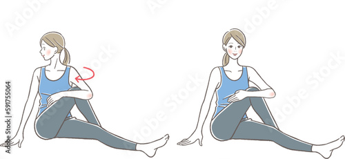 お尻のストレッチをする女性のイラスト