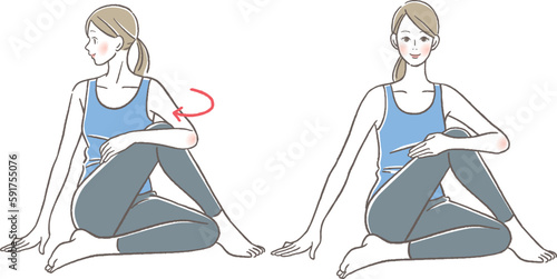お尻のストレッチをする女性のイラスト