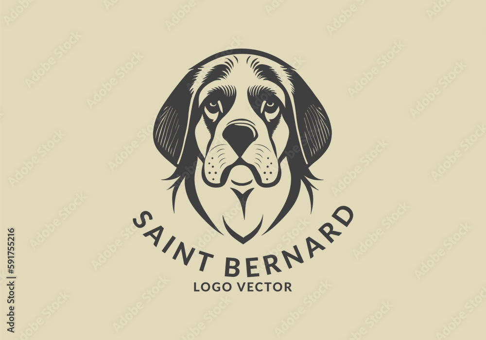 Vector logo or emblem. The head of a sad St. Bernard dog. Puppy portrait. Sticker or icon on isolated background. Vector logo or emblem. The head of a sad St. Bernard dog. Puppy portrait. Sticker or icon on isolated background.