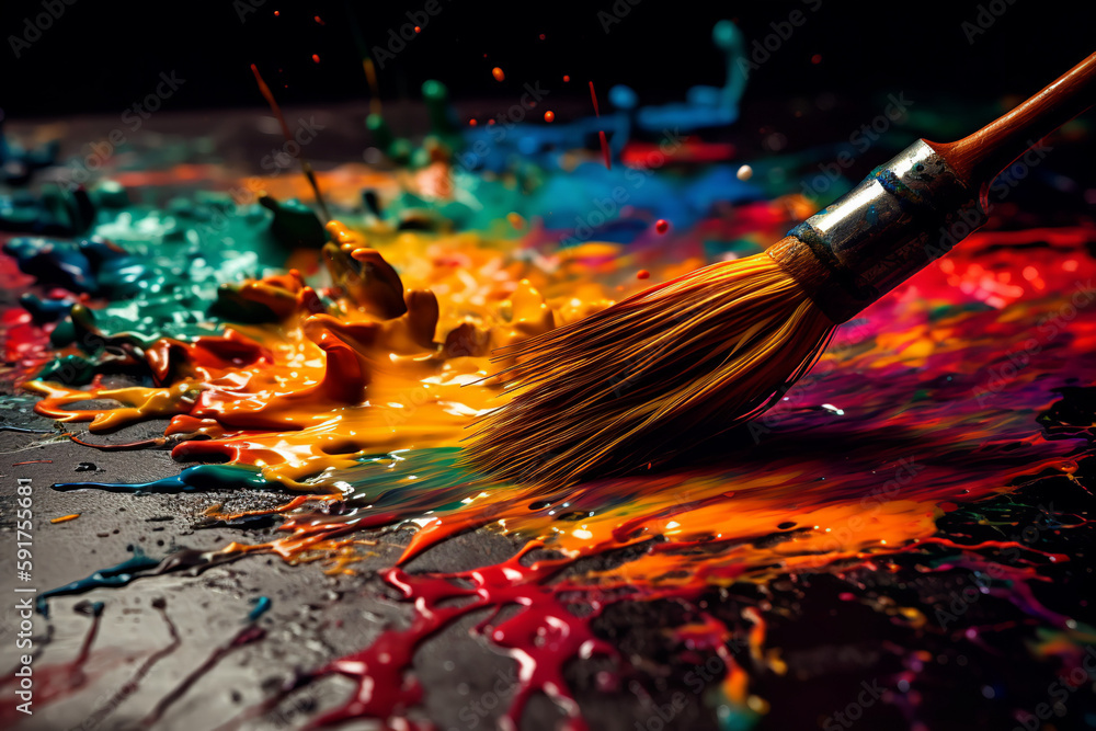 Fototapeta premium Artistic Paintbrush on Canvas - AI generated