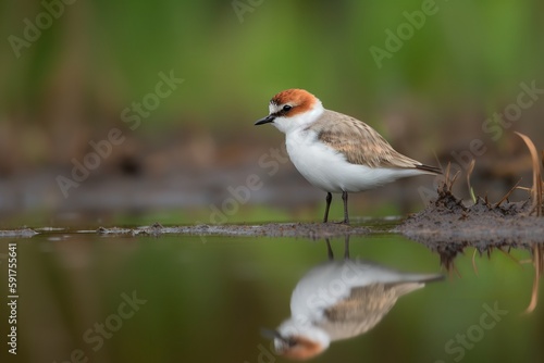 Graceful Wetland Bird: Fluffy Red-Capped Plover Standing Proudly in Natural Habitat, fluffy, red-capped plover, wetland, bird, natural habitat, environment, wildlife, nature, 