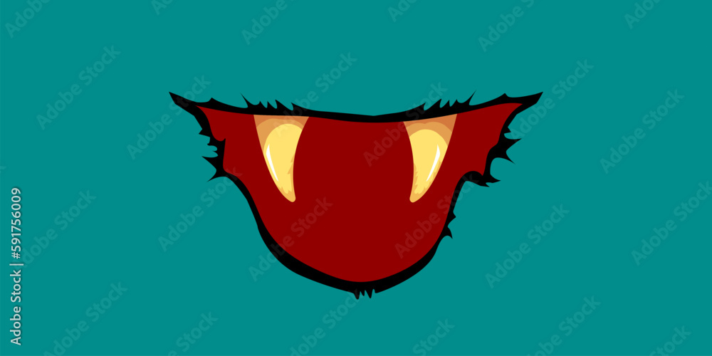 Obraz premium Vector cartoon funny zombie monster laughing mouth with rotten teeth isolated on a green background. Vector happy Halloween kids t-shirt design template with funky monster mouth