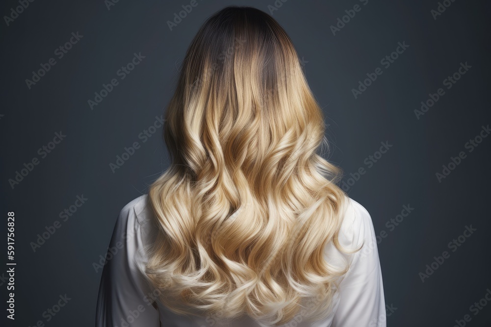 Naklejka premium Ombre Hair Color Fading To Blonde Back View. Generative AI