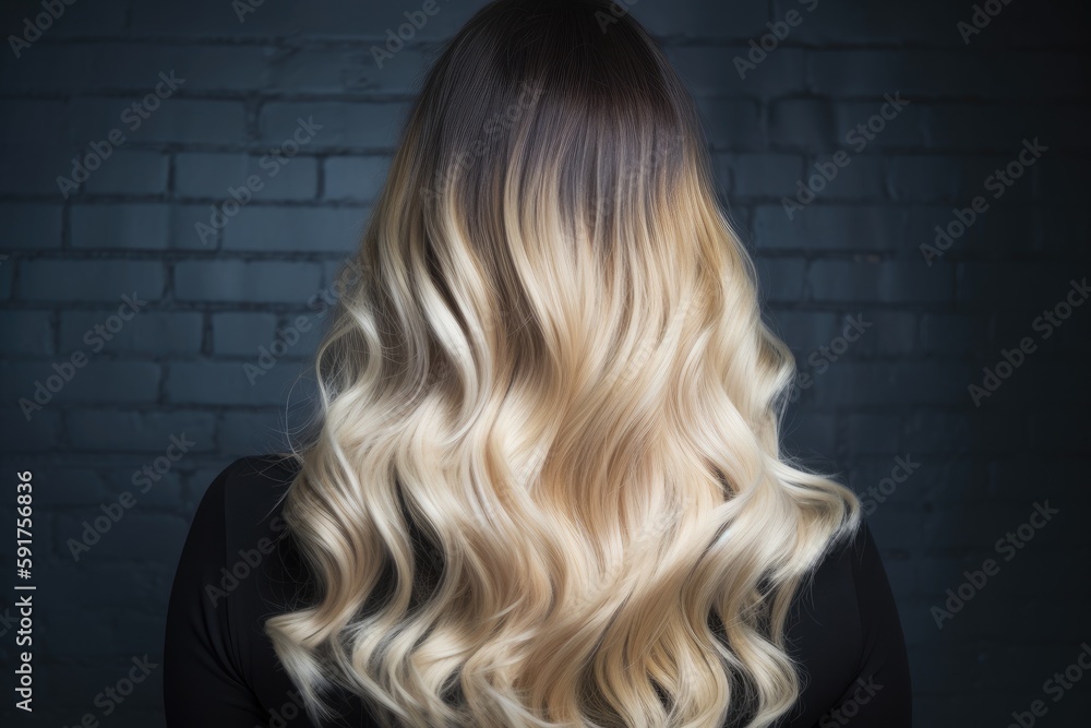 Naklejka premium Ombre Hair Color Fading To Blonde Back View. Generative AI
