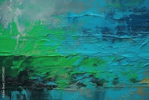 Green And Blue Grunge Paint Strokes On Textured Surface. Generative AI