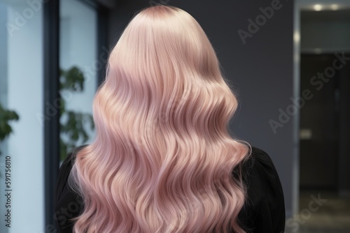 Light Blonde Hair With Pink Tint Back View. Generative AI