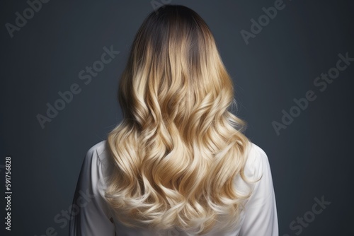 Ombre Hair Color Fading To Blonde Back View. Generative AI