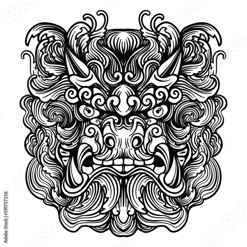 tattoo design foo fu dog line art black and white