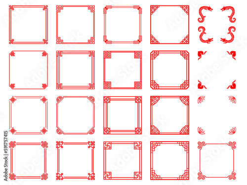 中華風の赤い正方形の角装飾フレームセット