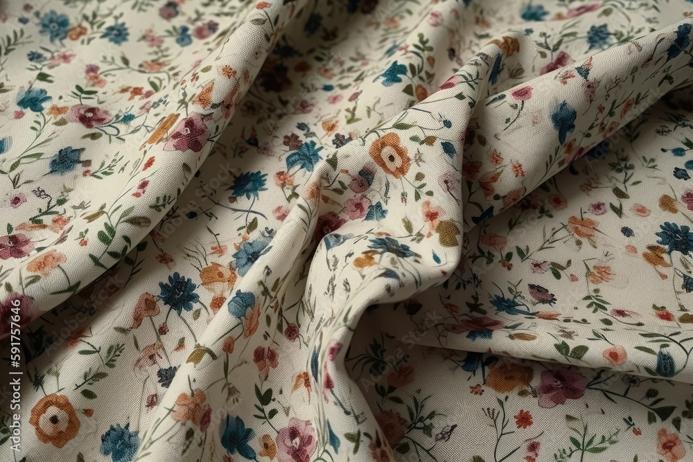White Cotton With Floral Print Pattern. Generative AI