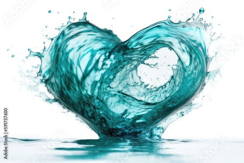Turquoise Wave Heart On White Background. Generative AI