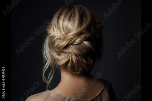 Waterfall Braid With Low Bun At The Back. Generative AI