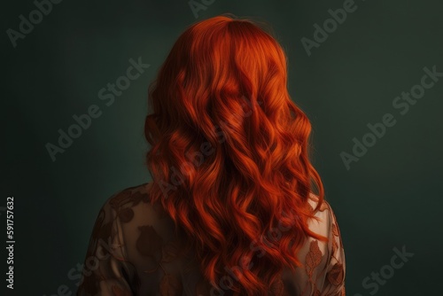 Vibrant Red Hair Styled In Loose Waves Back View. Generative AI