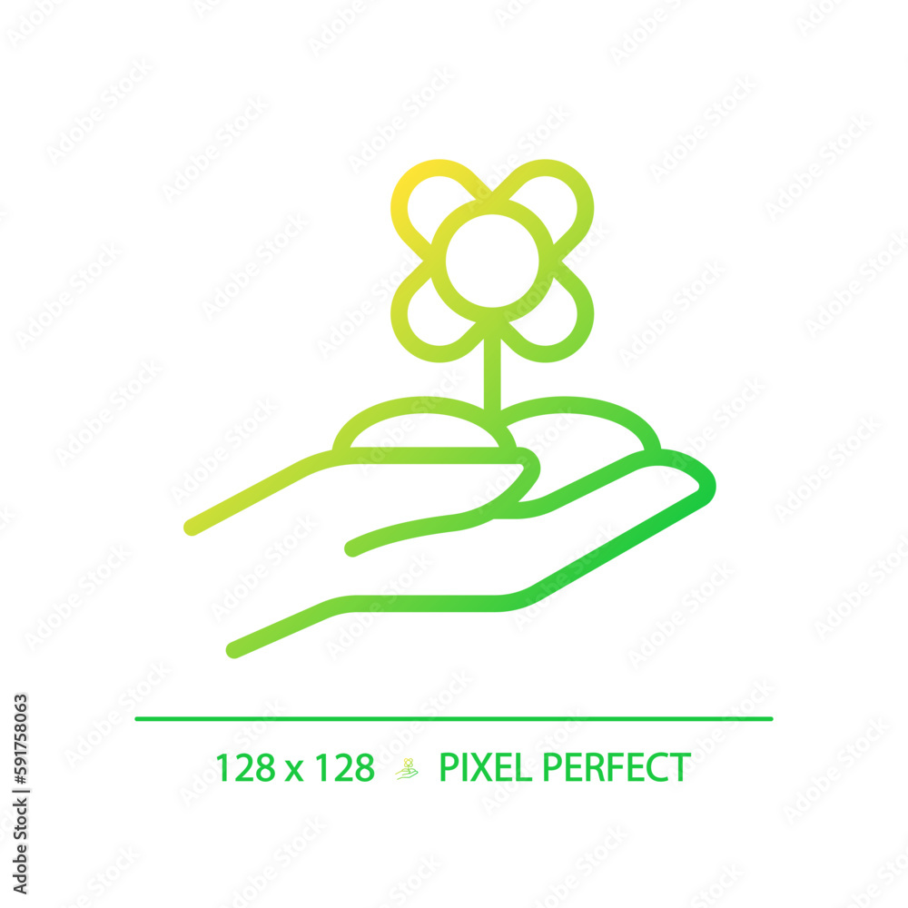Floriculture gradient linear vector icon. Flower farming. Ornamental horticulture. Plant cultivation. Floral industry. Thin line color symbol. Modern style pictogram. Vector isolated outline drawing
