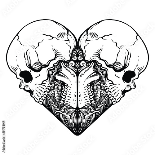 tattoo design skull love heart