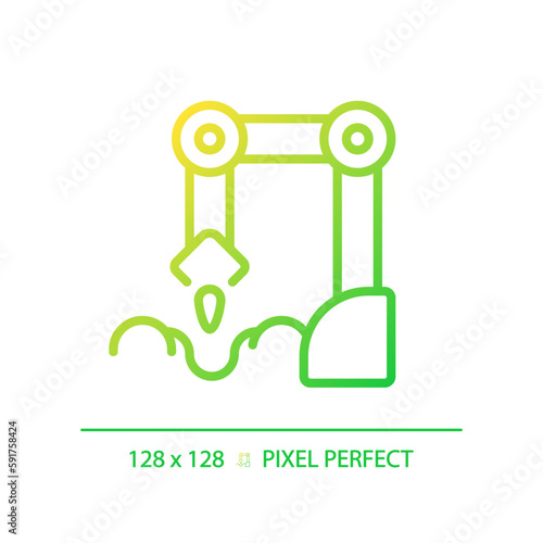 Planting robot gradient linear vector icon. Seed sowing machine. Agricultural automation. Artificial intelligence. Thin line color symbol. Modern style pictogram. Vector isolated outline drawing