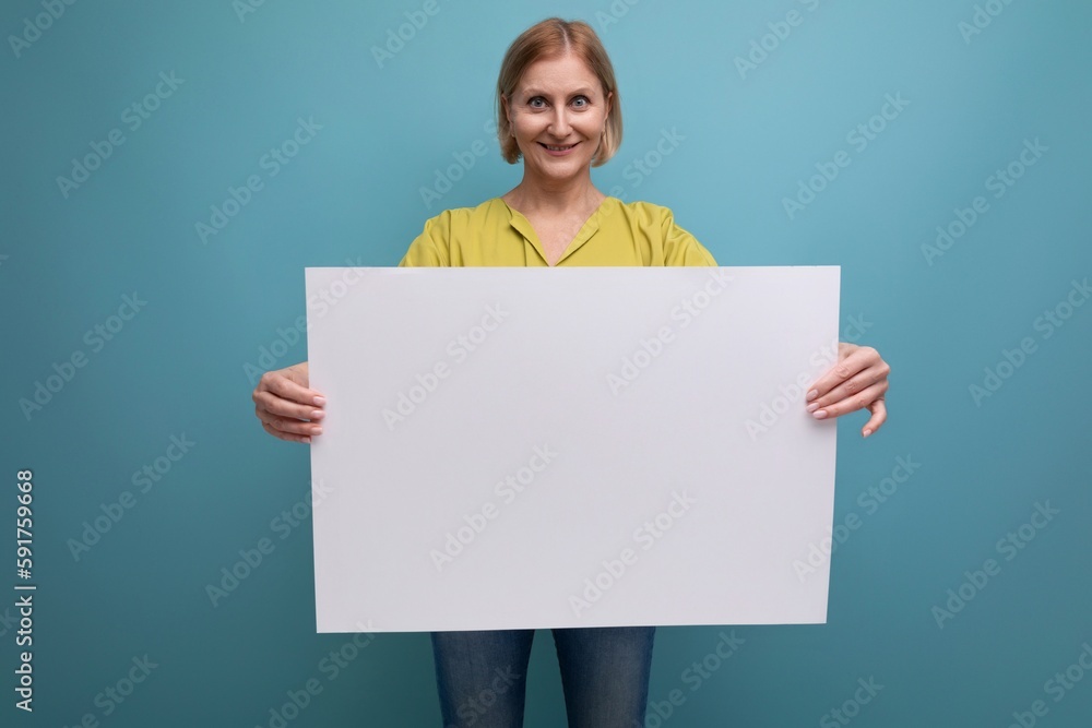 adult woman holding poster mockup for information adult woman holding poster mockup for information