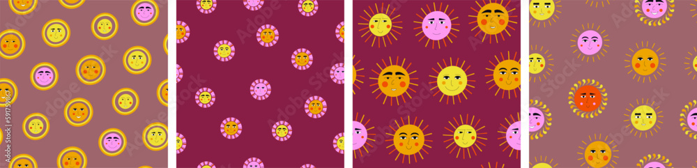 Smiling sun, abstract personage, mascot design, funny face, cute icon