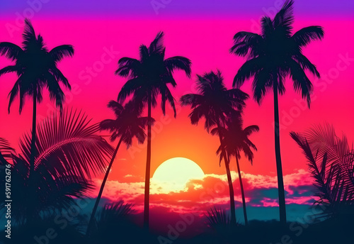 tropical sunset with palms © Kodjovi