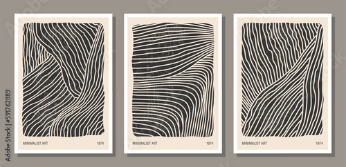 Set of minimalist 20s geometric design poster with primitive line art
