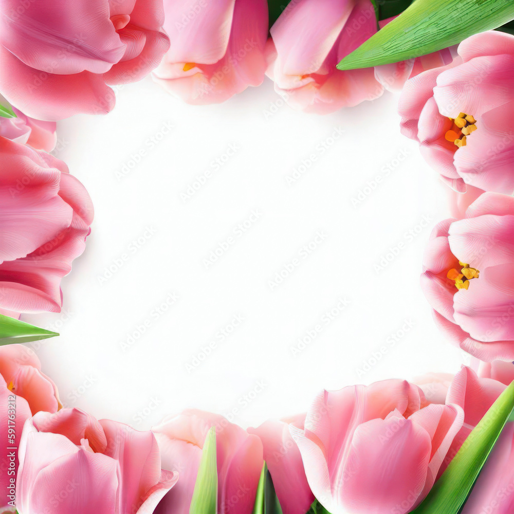 Spring tulip flower frame, Easter, Birthday, Mother's Day, generative ai