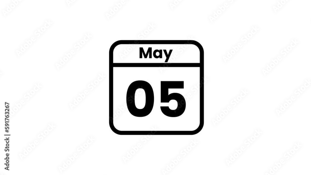 05 May calendar icon animation. Luma matte with transparent background 4K resolution 05 May calendar icon animation. Luma matte with transparent background 4K resolution