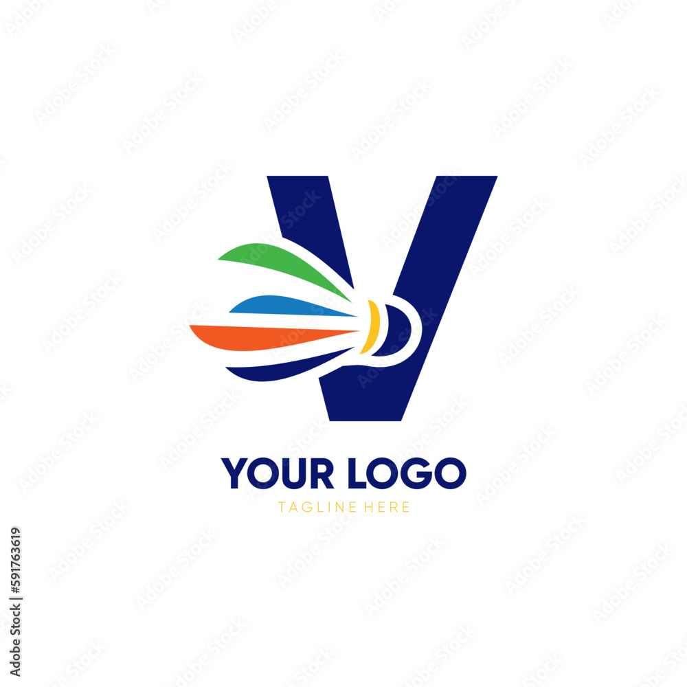 Fototapeta premium Letter V Initial Shuttlecock Logo Design Vector Icon Graphic Emblem Illustration