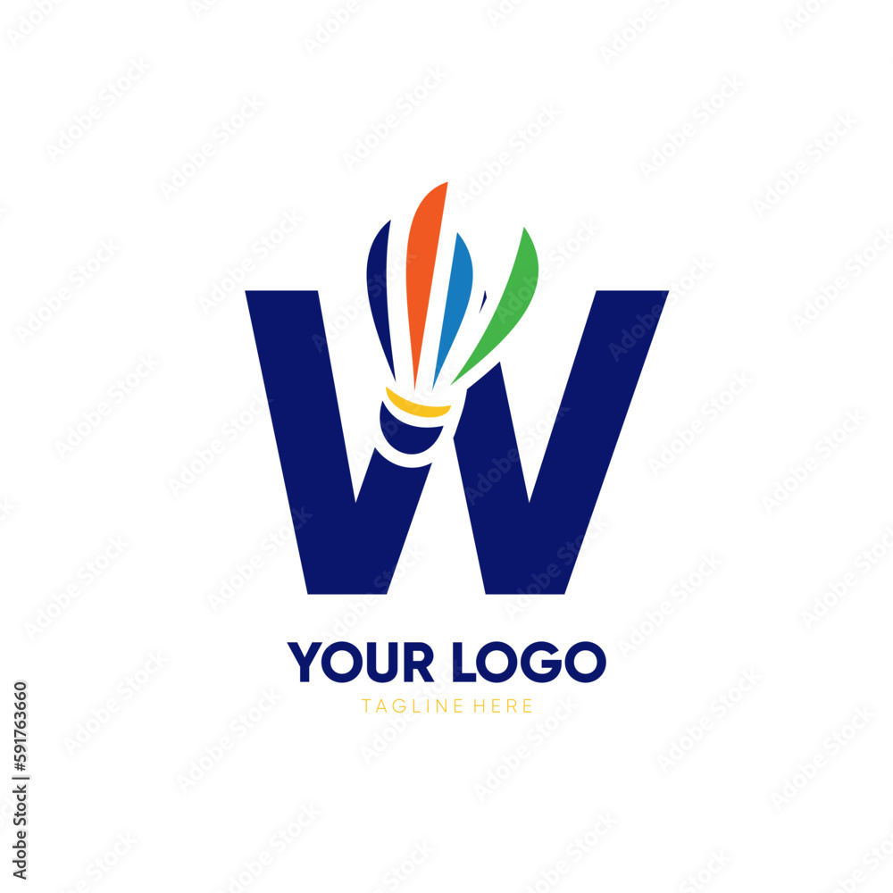 Obraz premium Letter W Initial Shuttlecock Logo Design Vector Icon Graphic Emblem Illustration