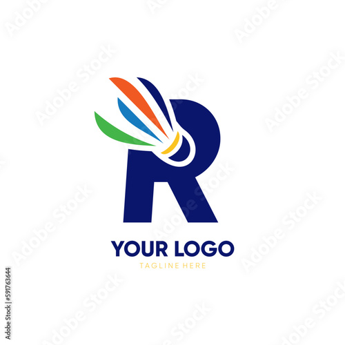 Letter R Initial Shuttlecock Logo Design Vector Icon Graphic Emblem Illustration