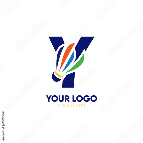 Letter Y Initial Shuttlecock Logo Design Vector Icon Graphic Emblem Illustration