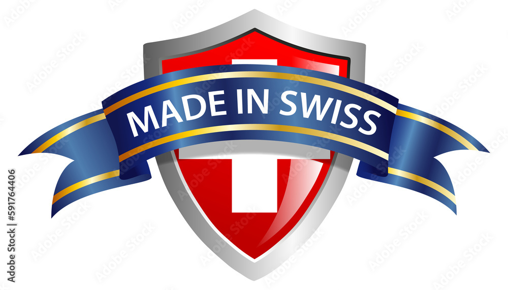 Made in Swiss. Isolated shield with text. Made in Swiss. Isolated shield with text.
