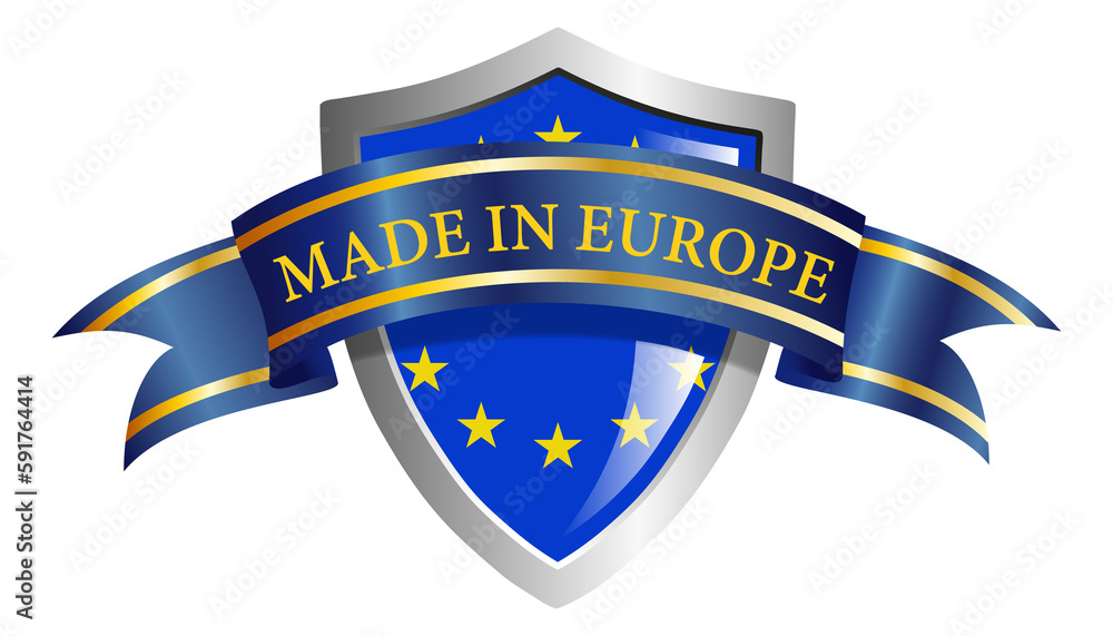Made in Europe. Isolated shield with text.
