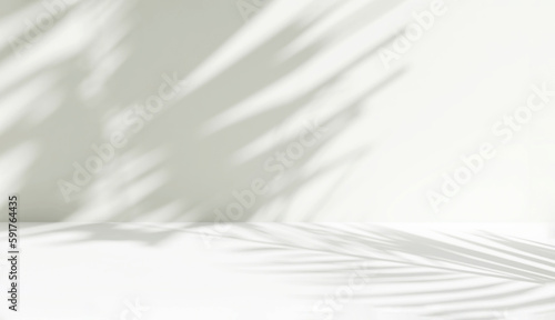 Fotografia, Obraz Blank minimal white counter podium, soft beautiful dappled sunlight, tropical pa