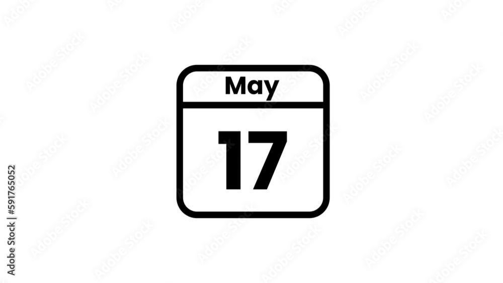 17 May calendar icon animation. Luma matte with transparent background 4K resolution 17 May calendar icon animation. Luma matte with transparent background 4K resolution
