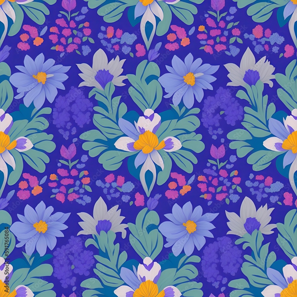 Floral Medley SEAMLESS Hyacinth flower Patterns, Printable Hyacinth flowers and leaves pattern design, generative AI