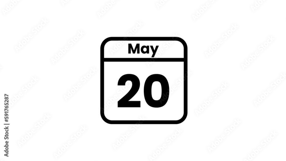 20 May calendar icon animation. Luma matte with transparent background 4K resolution 20 May calendar icon animation. Luma matte with transparent background 4K resolution